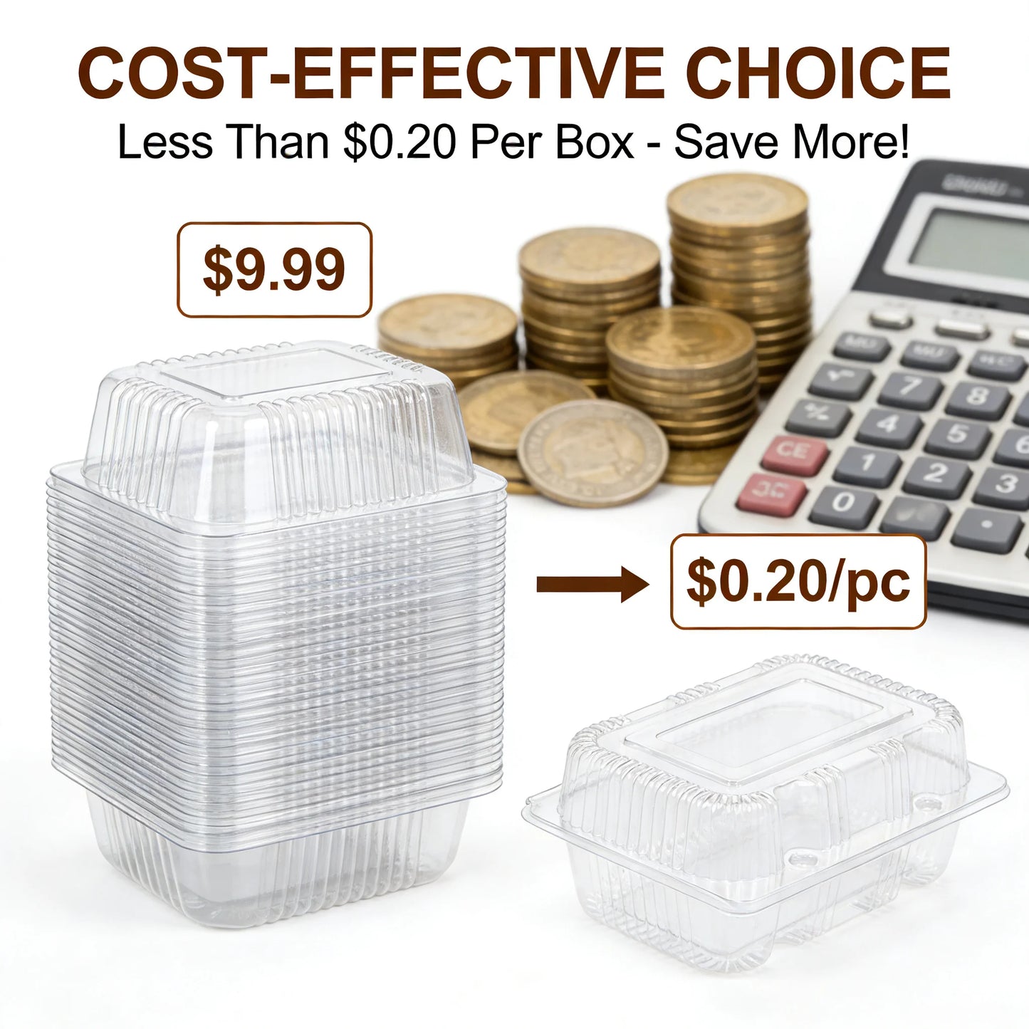 Clear Plastic Clamshell Takeout Containers, 50 Pack