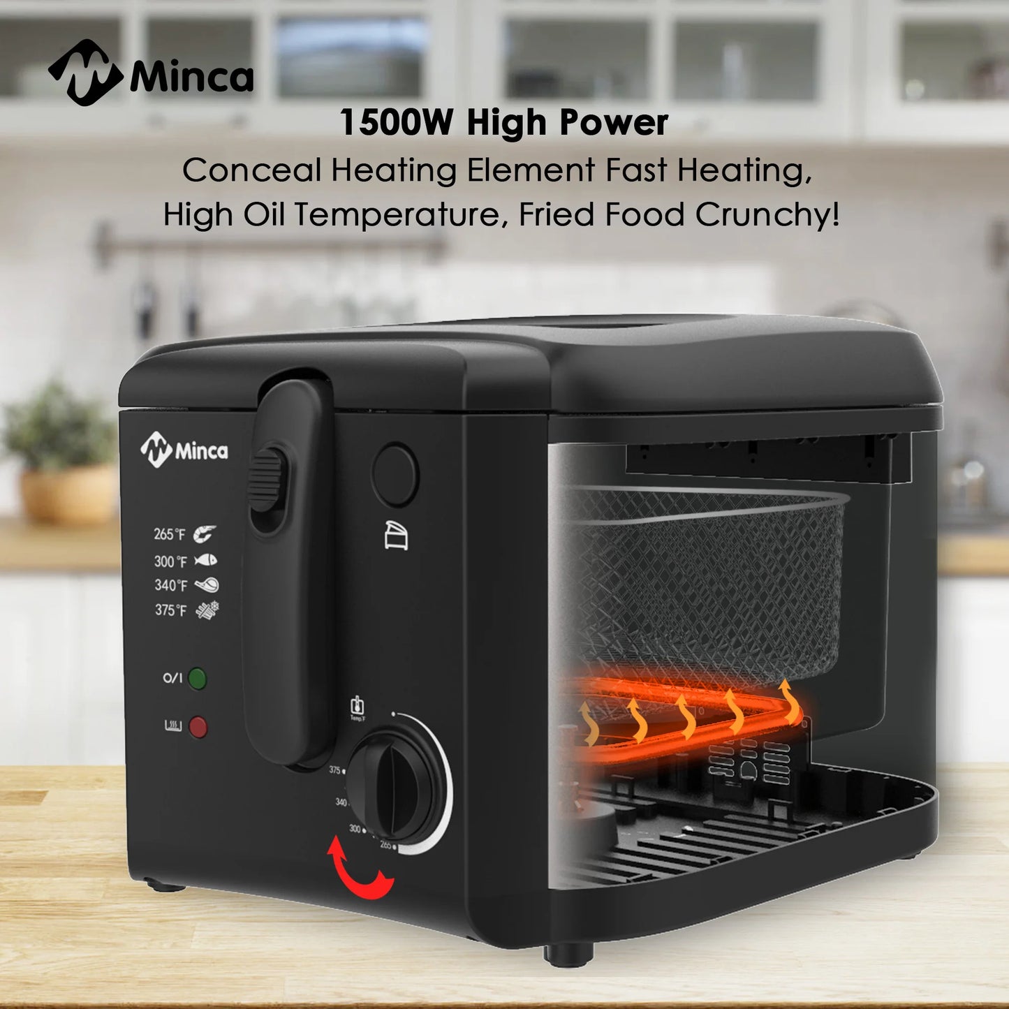 M Minca 1500W Fryer With Nonstick Temperature Control Detachable Lid Odor Filter