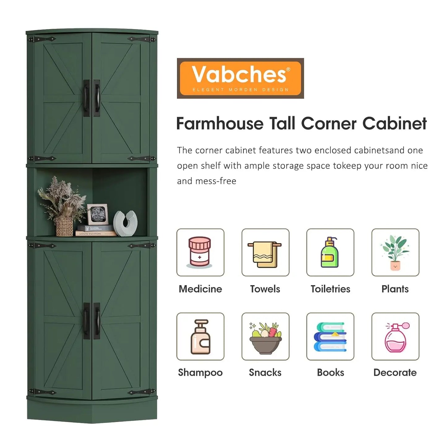 Corner Storage Cabinet With 4 Doors And 5 Shelves BarnStyle