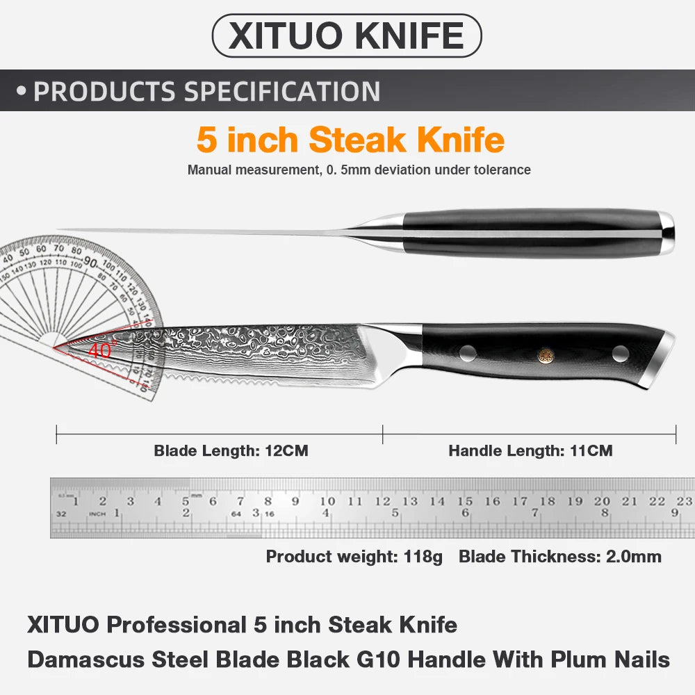 XITUO Damascus Steel Steak Knife Set With G10 Handle