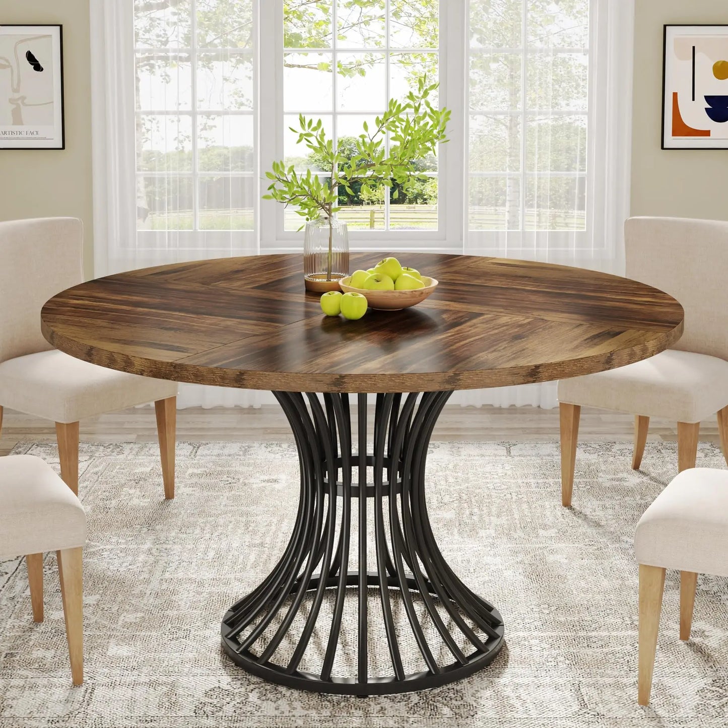 Tribesigns Round Dining Table Farmhouse Kitchen Table For Four