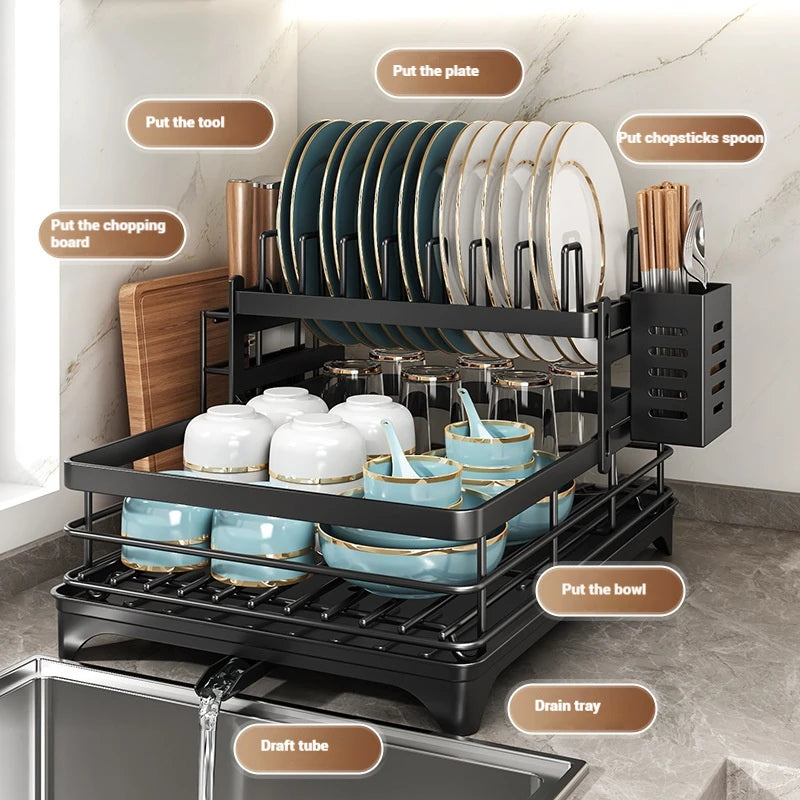 AEHOME Adjustable Stainless Steel Dish Drying Rack With Drainboard