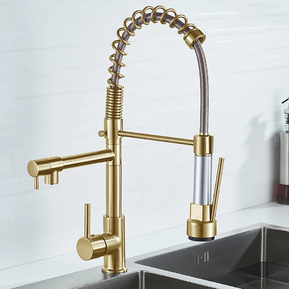 DQOK Pull-Down Kitchen Faucet With Hot Cold Water Mixer Deck-Mounted