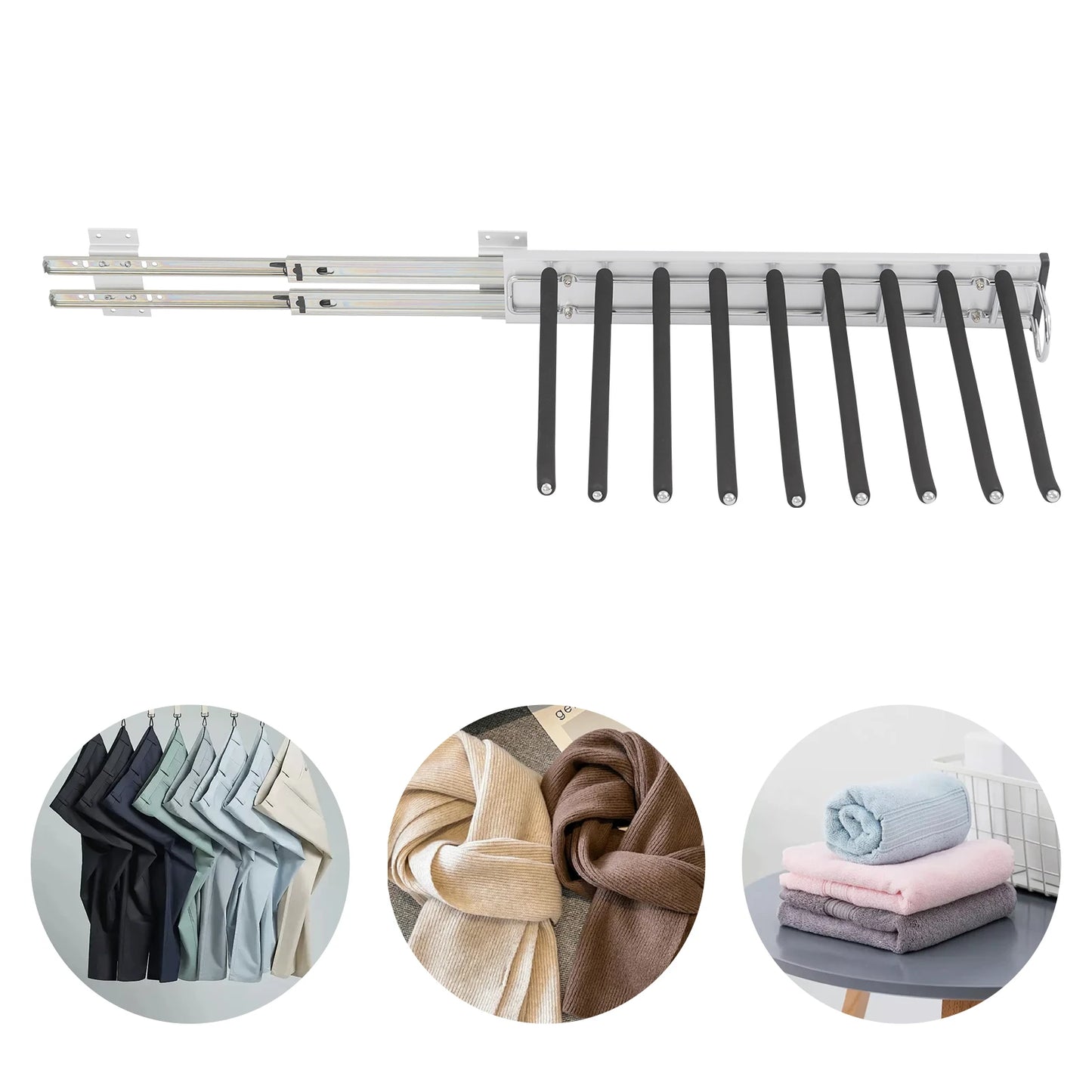 Bymaocar Pull-Out Pants Rack With 9 Rods Wall Mount