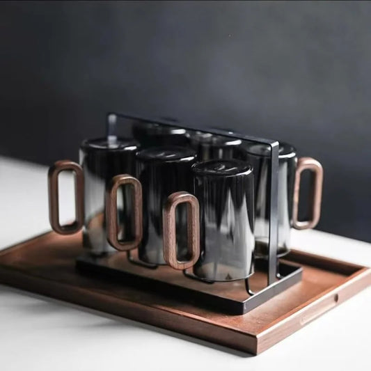 Borosilicate Glass Coffee Mug With Walnut Handle Dishwasher Safe