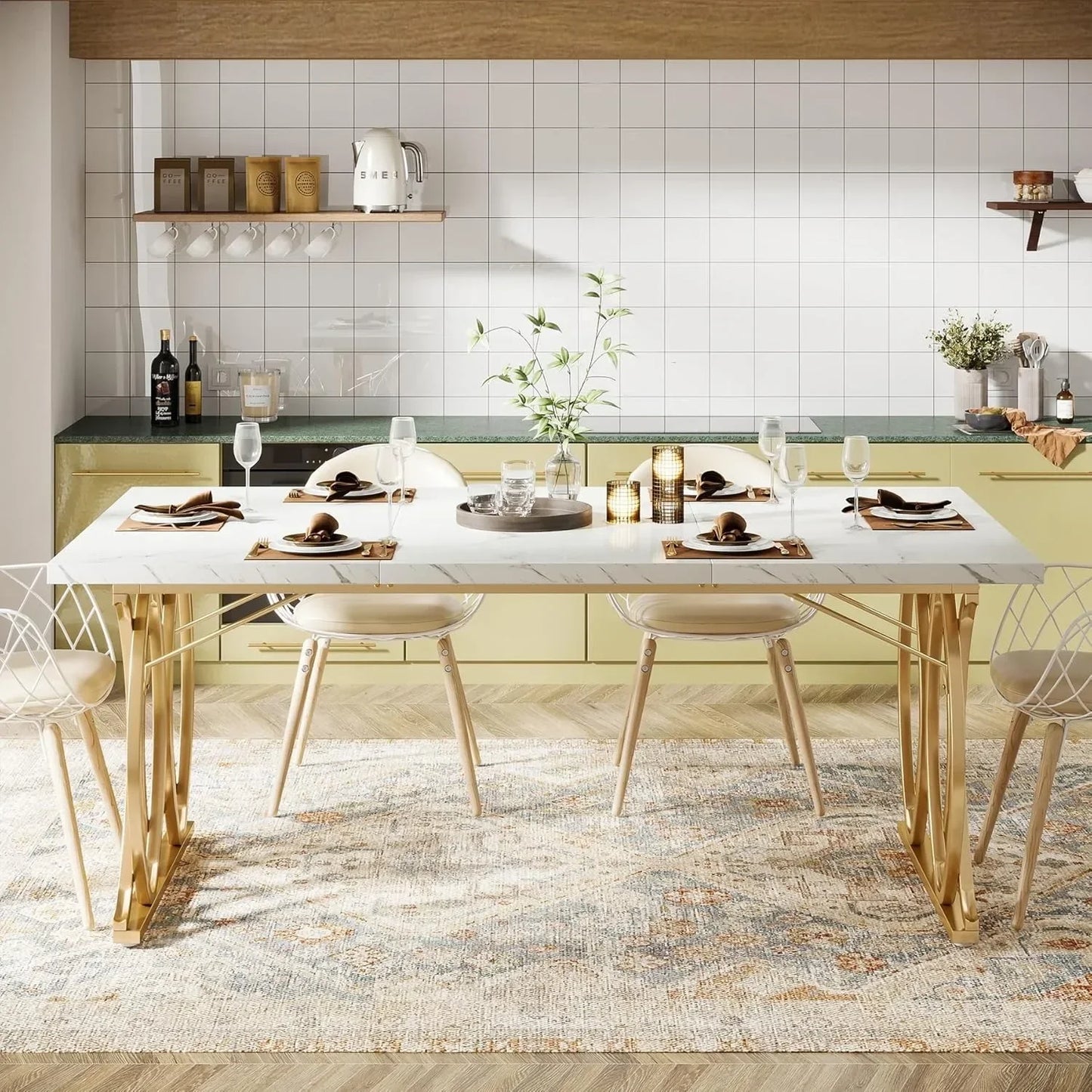 LITTLE TREE Modern Dining Table Rectangular Kitchen And Dining Room