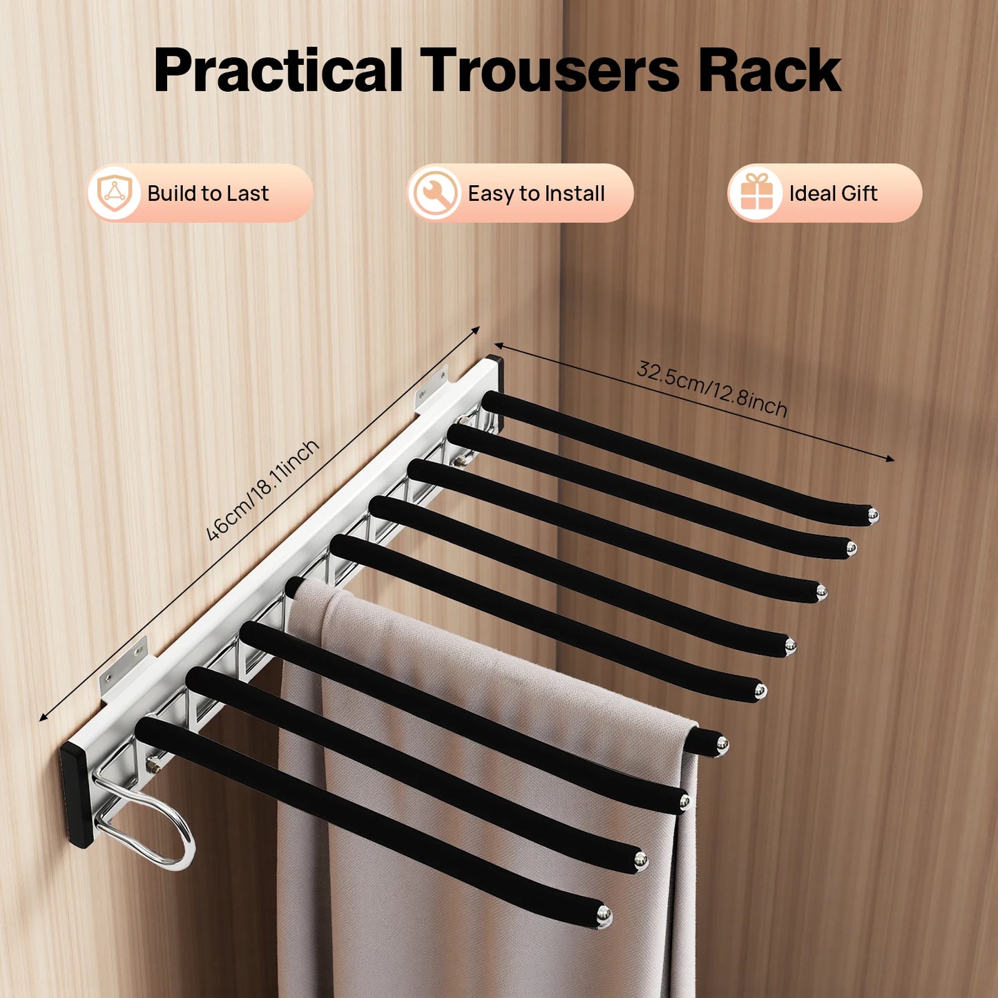 Bymaocar Pull-Out Pants Rack With 9 Rods Wall Mount