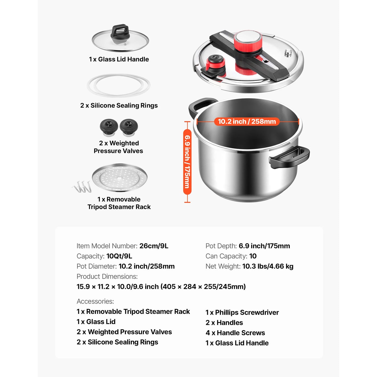 SucceBuy Stainless Steel Pressure Cooker With Steaming Rack And Lid