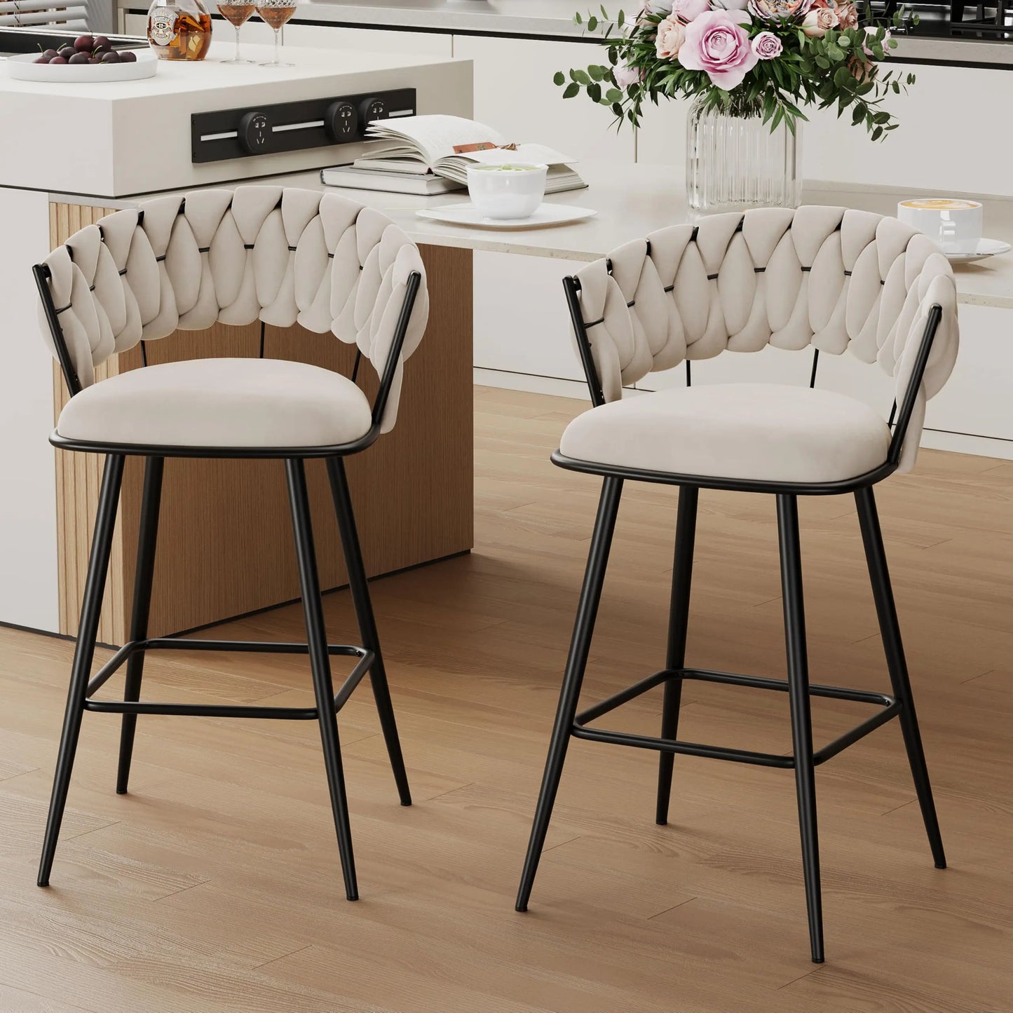 Xiaolang Velvet Bar Stools Set Of 4 Modern Comfort Style