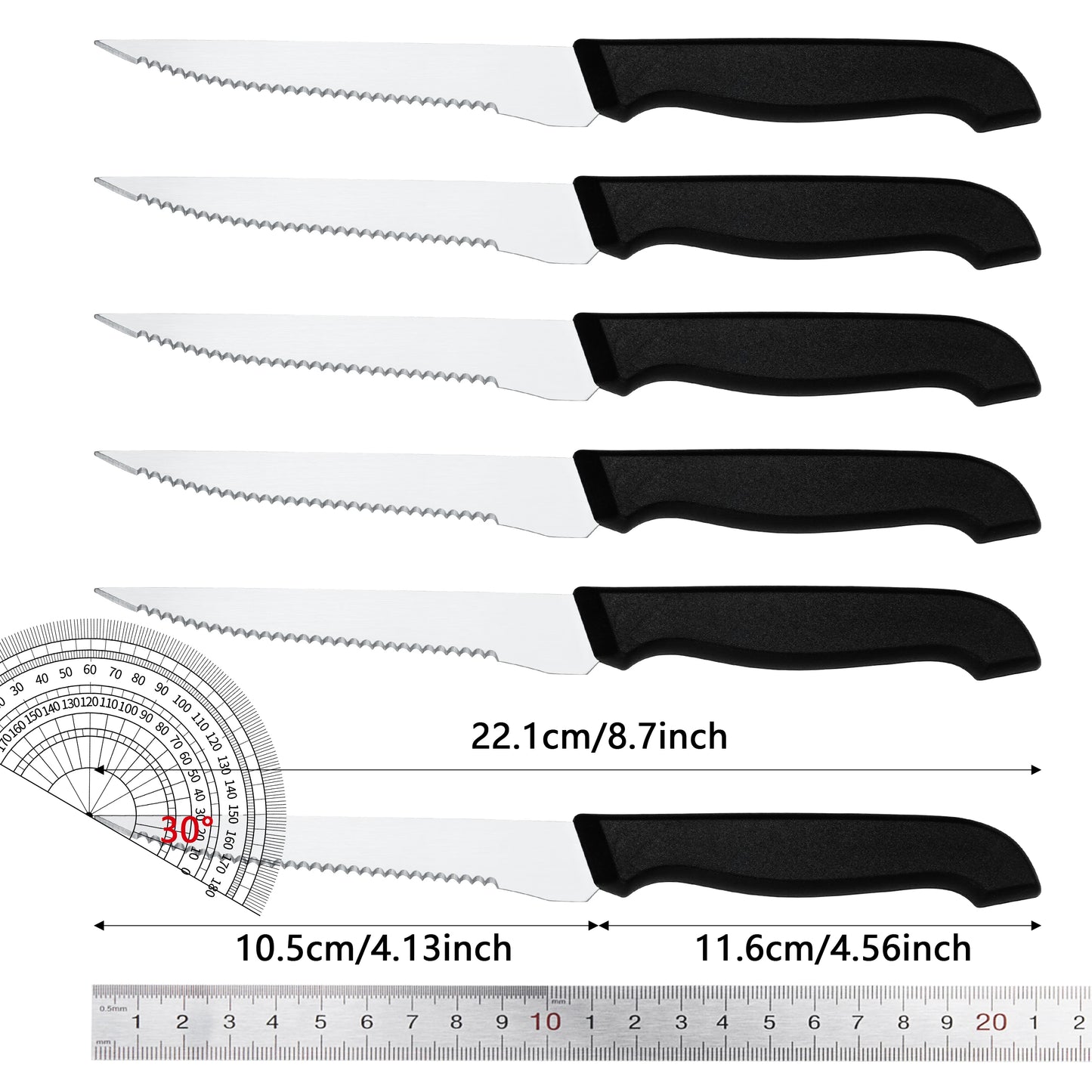 Six-Piece Serrated Steak Knife Set Stainless Steel With Ergonomic Handles