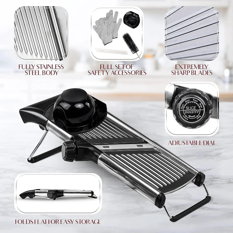 Mandolin Slicer With Stainless Steel Blade And Protective Glove