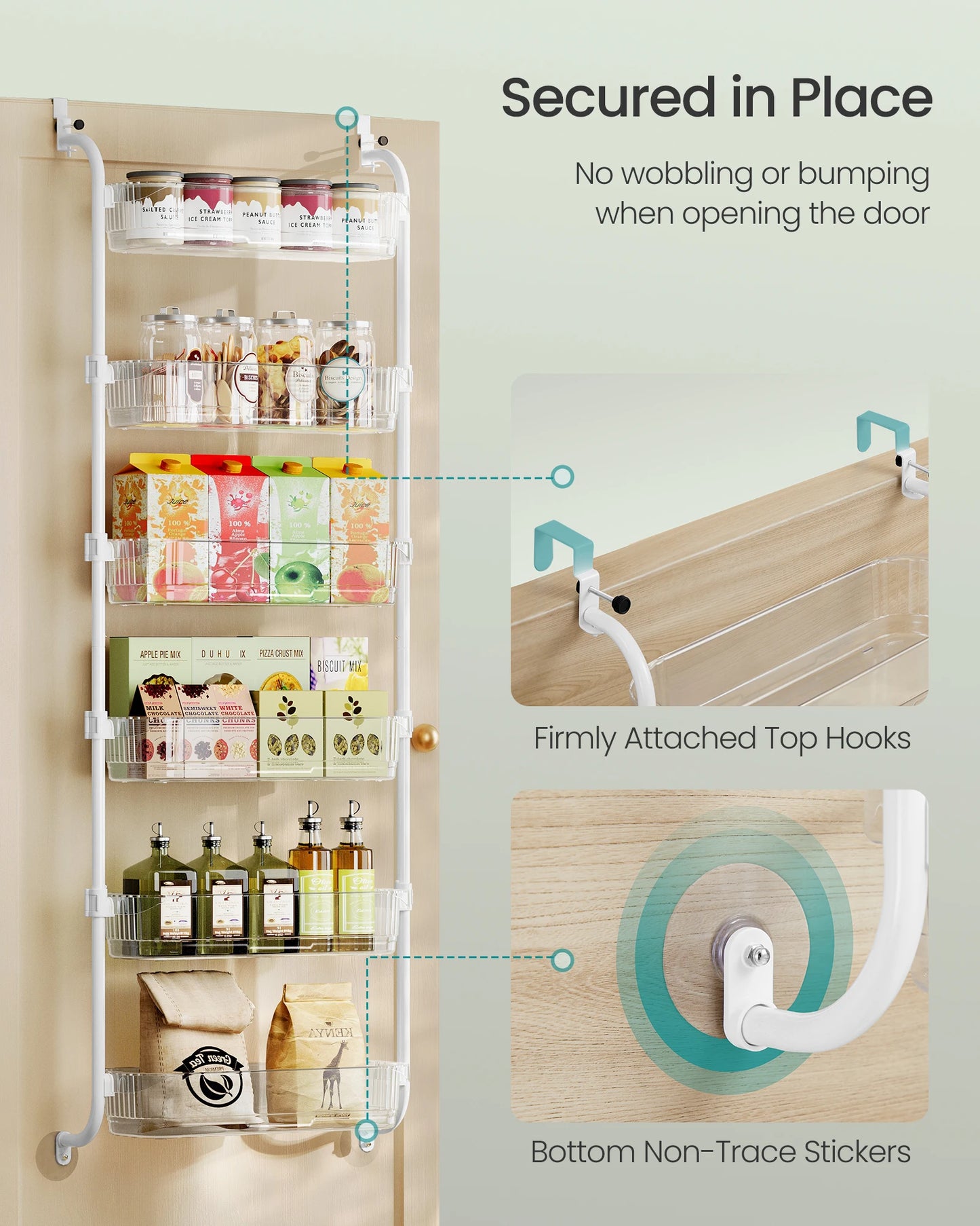 SONGMICS Over The Door Pantry Organizer 6 Tier Adjustable Baskets Spice Rack