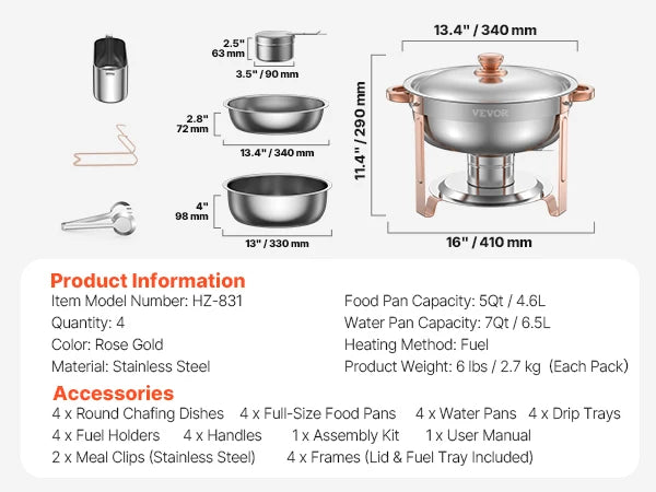 SucceBuy Stainless Steel Chafing Dish Buffet Set Round Warmer Server