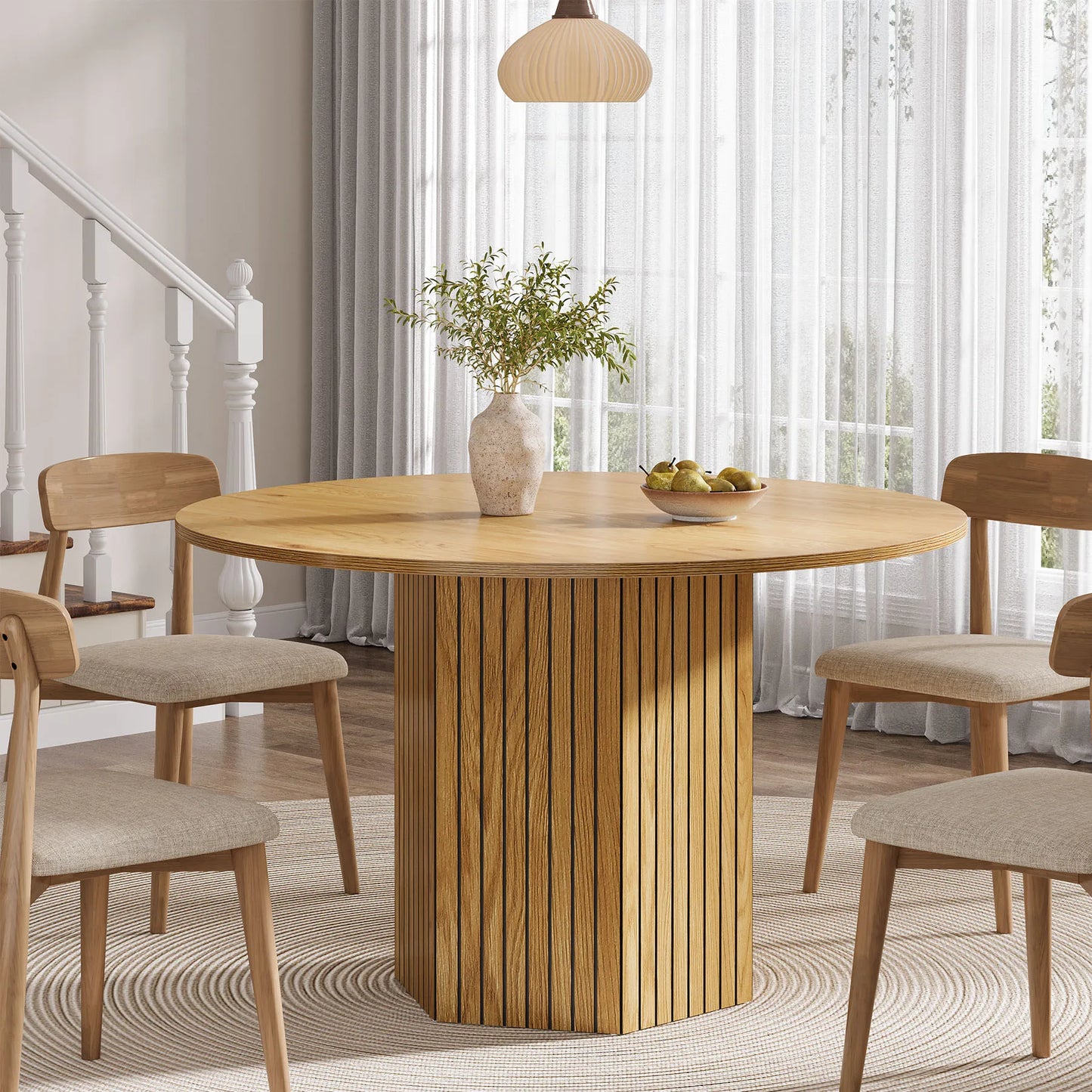 Tribesigns Round Dining Table, Farmhouse Industrial Kitchen Table