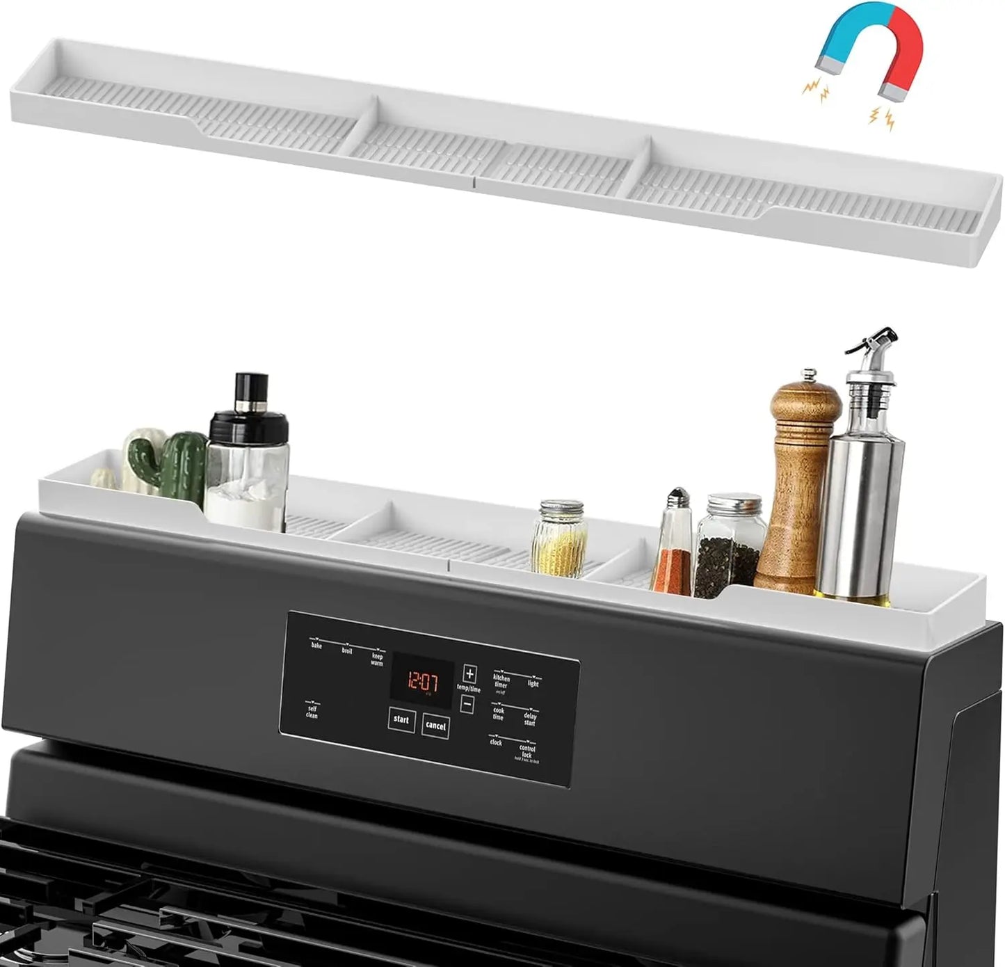 Stove Top Silicone Magnetic Spice Rack Shelf With Three Compartments