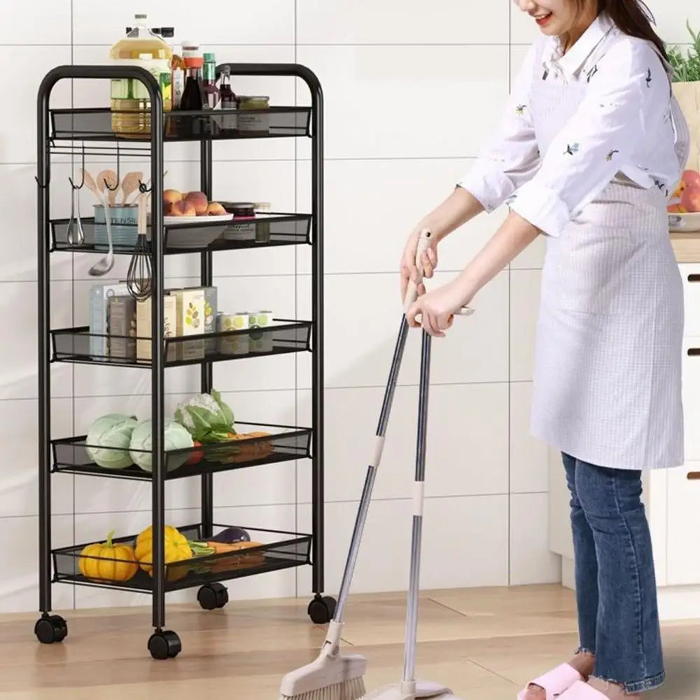 Fruit And Vegetable Storage Basket 5 Tier Stackable Metal Mesh On Wheels