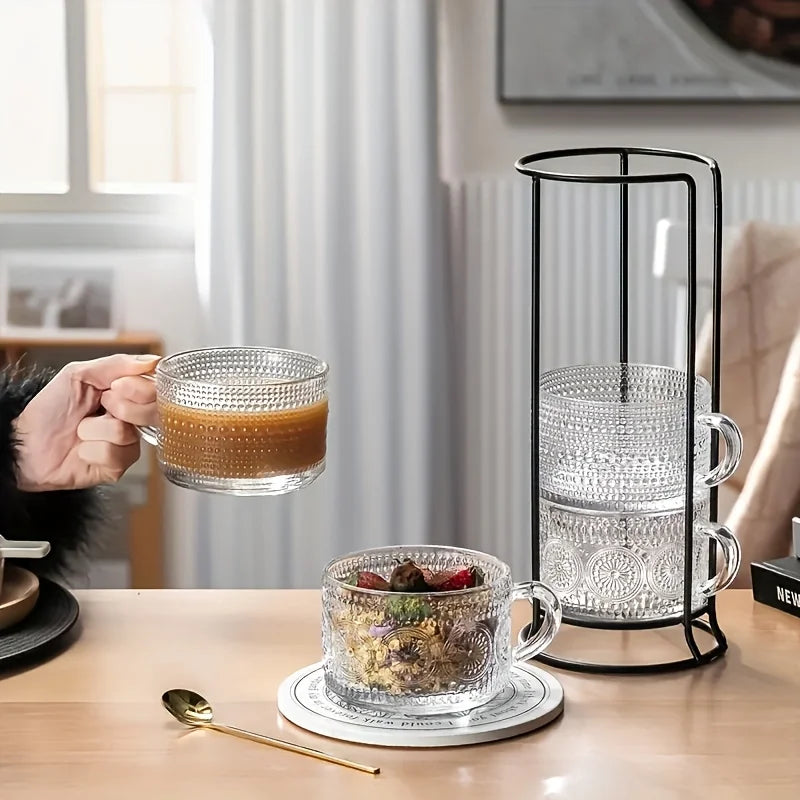 Glass Coffee Cups Set With Wooden Lids For Cappuccino Latte