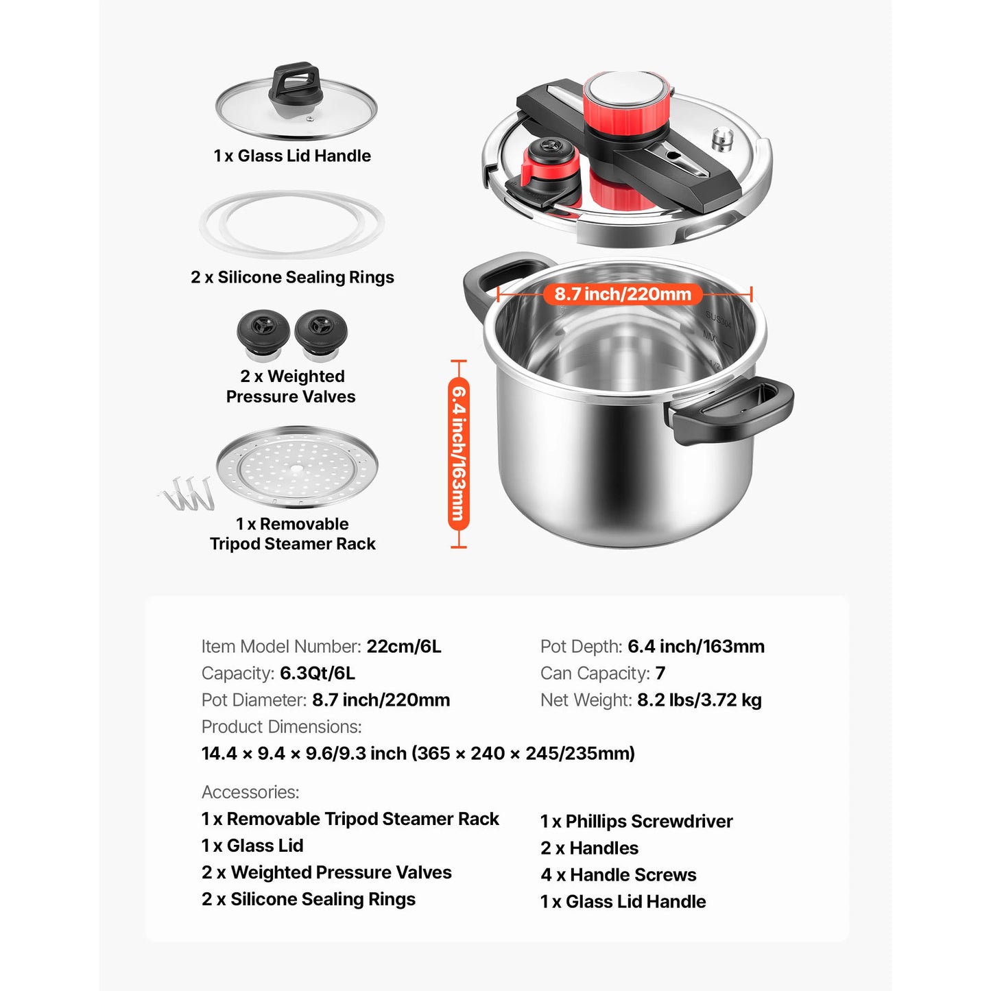 SucceBuy Stainless Steel Pressure Cooker With Steaming Rack And Lid