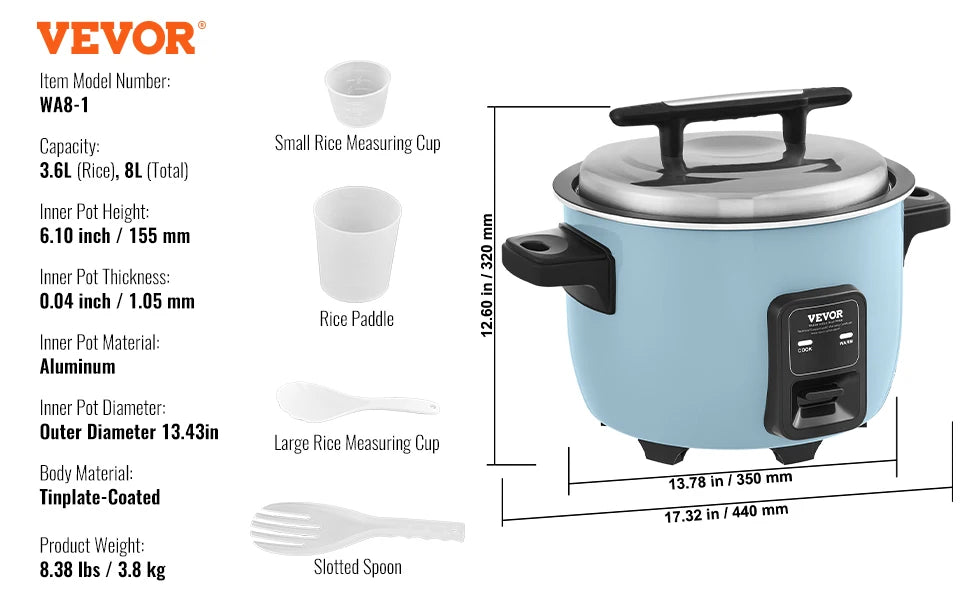 VEVOR Commercial Rice Cooker With Aluminium Nonstick Inner Pot