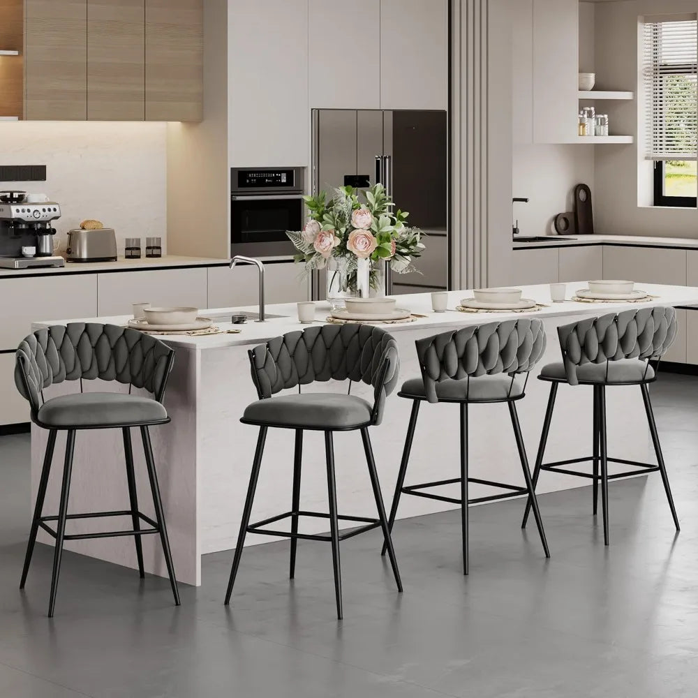 Xiaolang Velvet Bar Stools Set Of 4 Modern Comfort Style